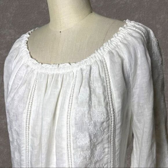 J. Jill Love Linen White Embroidered Peasant Top XS - Picture 4 of 11